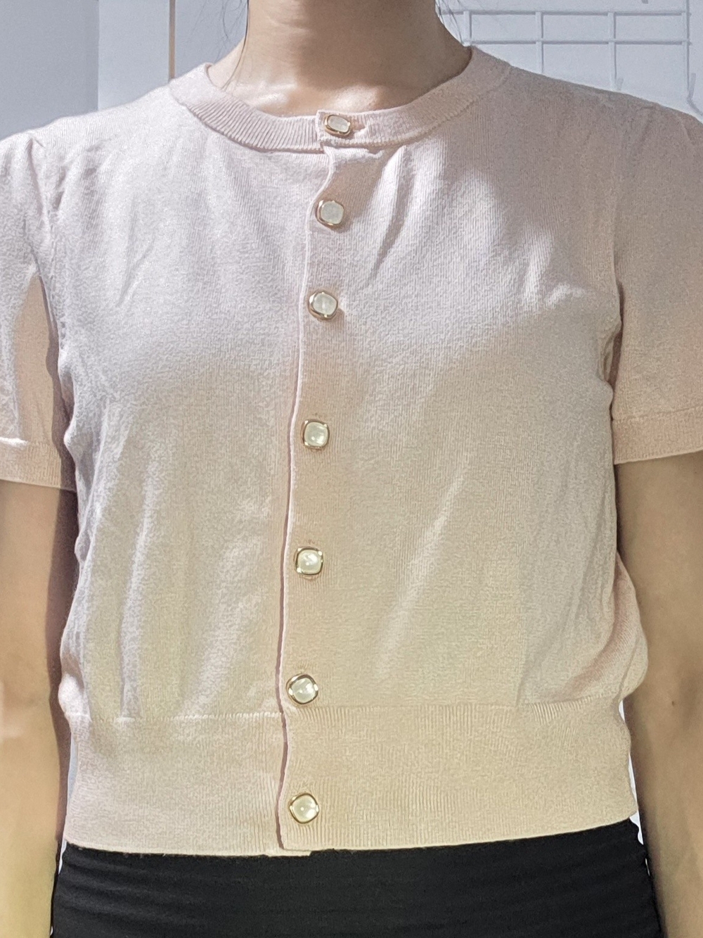 Eliane Rose Women's Pink Short-Sleeve Button Cardigan - Pearl Buttons